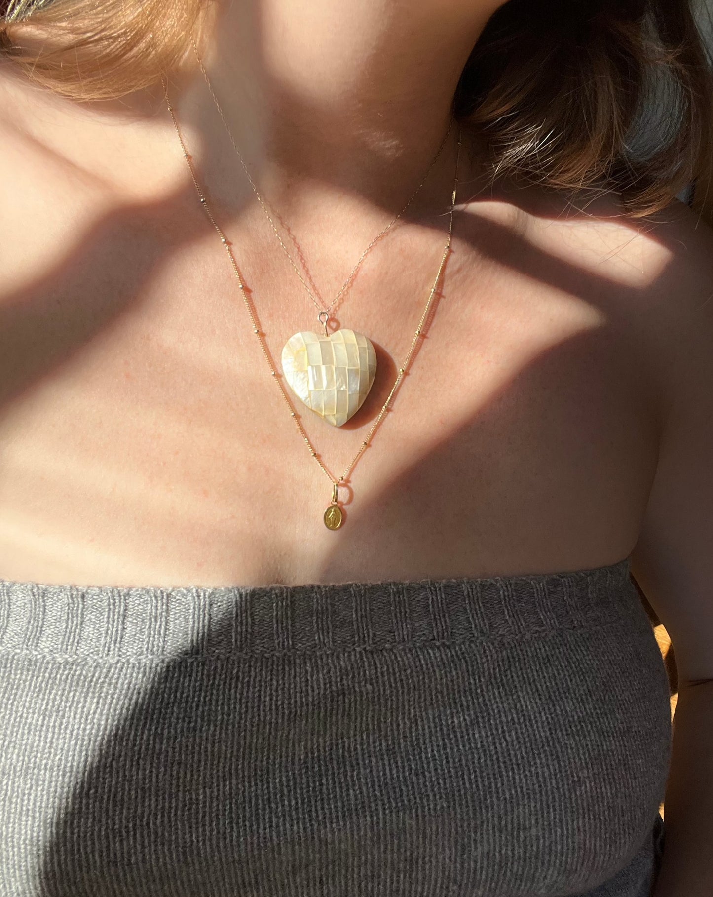 Vintage Puffy mother of pearl heart pendant 