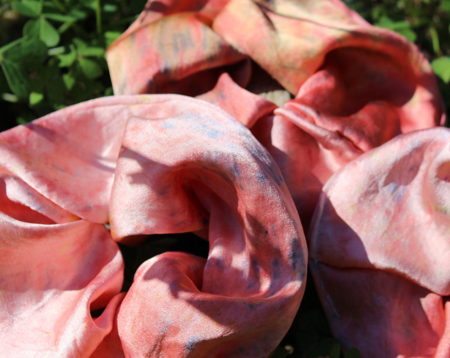 Thee rainbow, pinkish silk scrunchies plant dyed by Goose Summer